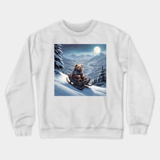 Teddy on a sledge riding down a hill in the snow Crewneck Sweatshirt